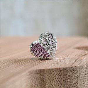 Berloque Coração Love You Mon Cravejado Prata 925 - PD1257