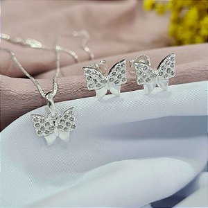 Conjunto Laçinho Cravejado com Zircônias Prata 925 - v12 - 45cm - CJPR45