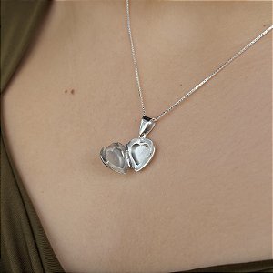 Gargantilha Coração Relicário Prata 925 - v15 - 45cm - CPR378
