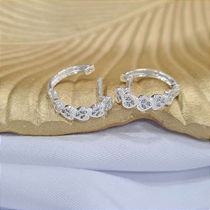 Argolas com Corações Cravejados Prata 925 - 13mm -  BPR401