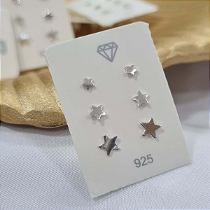 Trio de Brincos Estrelinhas Lisa Prata 925 - BPR408