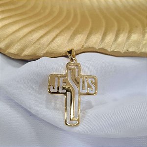 Pingente Crucifixo Jesus Semijoia 18k - 28mm - MPI27