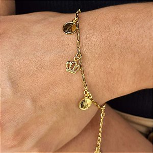 Pulseira com Medalhas Nossa Senhora Aparecida Semijoia 18k - 18cm+4cm