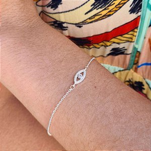 Pulseira com Olho Grego Cravejado Prata 925 - 18cm - PPR244