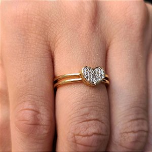 Anel Coração Cravejado Semijoias 18k - MA29