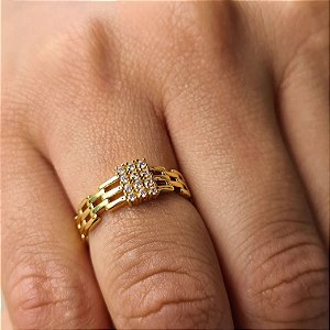 Anel Cravejado com Pedras Zircônia Semijoias 18k - MA14