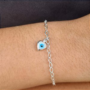 Pulseira com Coração Olho Grego Prata 925 - PPR255