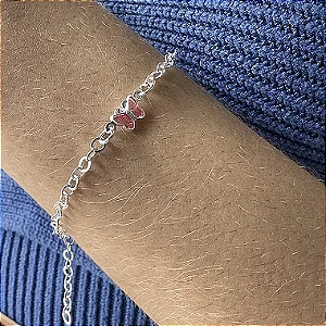 Pulseira com Borboleta Rosa Prata 925 - 18cm - PPR264