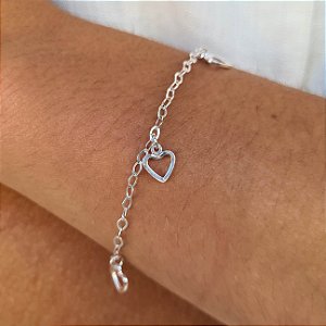 Pulseira com Corações Vazados Prata 925 - 18cm - PPR268