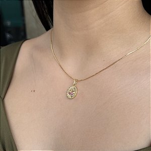 Gargantilha Sagrado Coração Cravejado Semijoia18k - 45cm+5cm - MC427