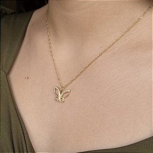 Gargantilha Borboleta Cravejada Semijoia 18k - 45cm - MC487