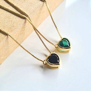 Gargantilha Coração com Pedra Semijoia 18k - 45cm - MC348