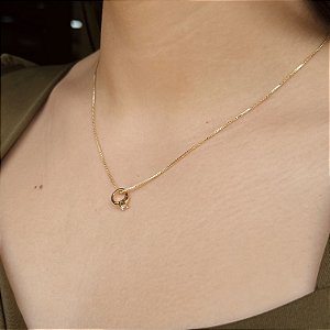 Gargantilha com Anel Solitário Pedra Vermelha Semijoia 18k - 45cm - MC489