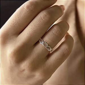 Anel com 5 Corações Liso Prata 925 - APR133