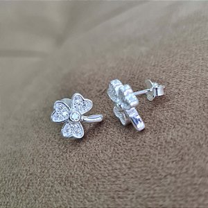 Brincos Trevo Cravejado Prata 925 - BPR451