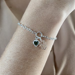 Pulseira Coração com Mão de Fátima Prata 925 - PPR292