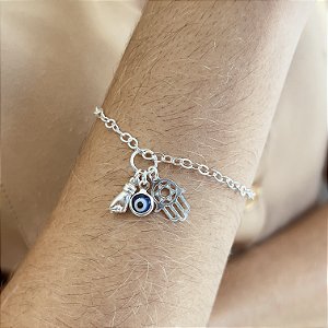 Pulseira com Pingente Patuá Prata 925 - 18cm - PPR293