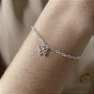 Pulseira com Pingente Borboleta Vazada Prata 925 - 18cm - PPR305