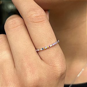 Anel Aparador Cravejado com Zircônias Coloridas Prata 925 - APR146