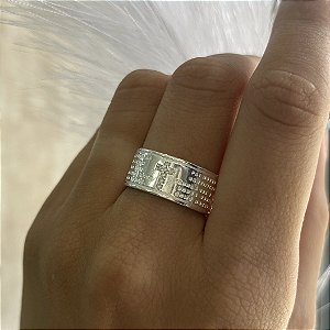 Anel com Oração Pai Nosso Crucifixo Com  Zircônias-  APR149