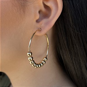 Brincos Argolas Fio com Bolas Semijoias 18k  50mm - MB535
