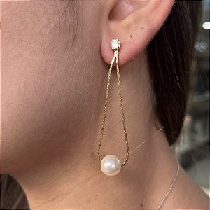 Brincos com Correntinha e Pérola Semijoias 18k - MB559