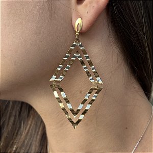 Brincos Grandes Losango Semijoias 18k - 80mm - MB578