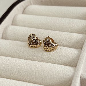 Brincos Coração com Pedras Semijoias 18k 8mm - MB693