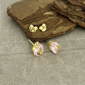 Brincos Gota com Pedra Rosa Semijoias 18k - 8mm - MB646