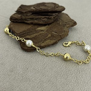 Pulseira Pérola com Bolas Semiijoia 18k-17cm +3cm extensor -MP131