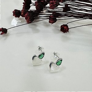 Brincos Coração com Pedra Verde Prata 925 - 12mm - BPR510