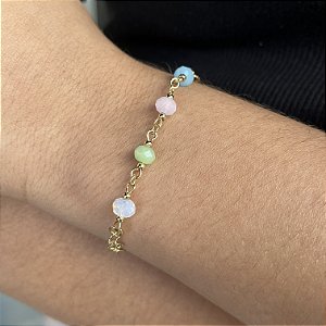 Pulseira Com Cristais Colorido Semjoias 18k - 6mm -16cm+3cm extensor- MP143