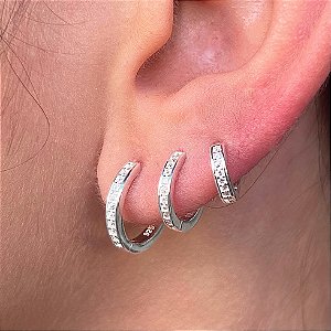 Trio de Argolas Cravejada Com Zircônia Prata 925- 9mm- 11mm - 14mm - BPR516