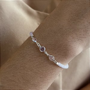 Pulseira Infantil Cristais Rosa Prata 925 - 14+3cm extensor - PPR315