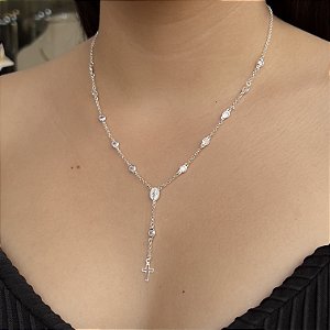 Gargantilha Terço com Zircônias  Prata 925 - 45cm - CPR480