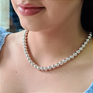 Gargantilha com Bolas Lisas 8mm Prata 925 - 19g - CPR600