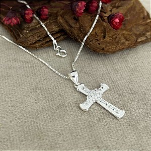 Gargantilha com Pingente Crucifixo com Zircônias Prata 925 - 45cm - CPR466