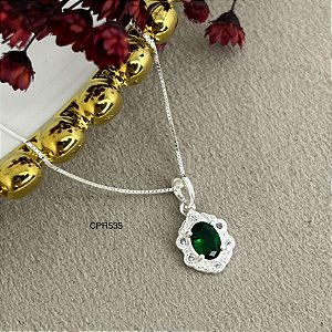 Gargantilha Pedra Verde  Prata 925 - v12 - 45cm - CPR535