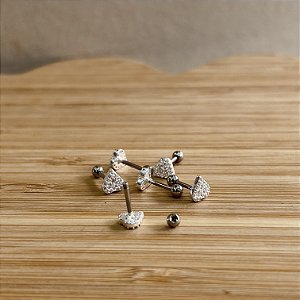 Piercing Coração Prata 925 - Daitch - Hélix - Septo - Tragus - PIPR231