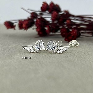Brincos Asa Com Pedra Coração Zircônia Prata 925 - BPR541