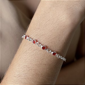 Pulseira com Pedras Vermelhas Prata 925 - 18cm - PPR352