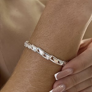 Pulseira Feminina com Elos Quadrado Prata 925 - 19cm - PPR360