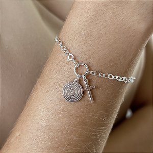 Pulseira Pai Nosso com Crucifixo Prata 925 - 18cm - PPR368