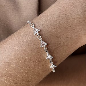 Pulseira 4 Triângulos com Zircônias Prata 925 - 18cm - PPR383
