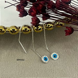 Brincos com Corrente Veneziana Olho Grego Prata 925 - 7cm -  BPR553