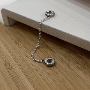 Trava com Corrente Cravejada  Prata 925 - PDI34