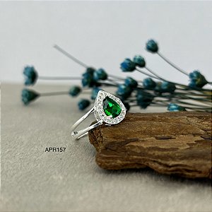 Anel Gota Verde Cravejado com Zircônias Prata 925 - APR157
