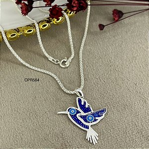 Gargantilha Beija-Flor Azul Olho Grego Prata 925 - 45cm - CPR564
