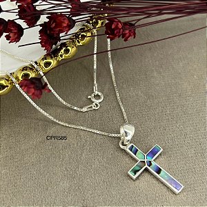 Gargantilha Crucifixo Pedra Natural Prata 925  45cm - CPR585