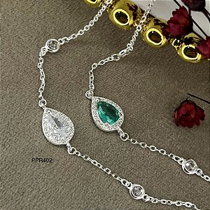 Pulseira Gota Cravejada Pedras Zircônias Prata 925 - 18+3cm PPR402